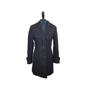 Kenneth Cole Black Wool Blend Coat Fitted Pea Coat Dark Academia 6